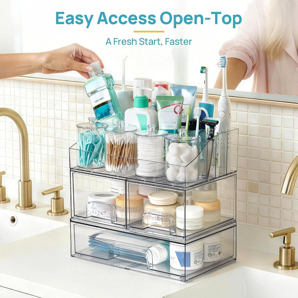 Vtopmart 8 PCS Bathroom Countertop Organizer, 1 Divided Tray with 4 Qtip Hold...