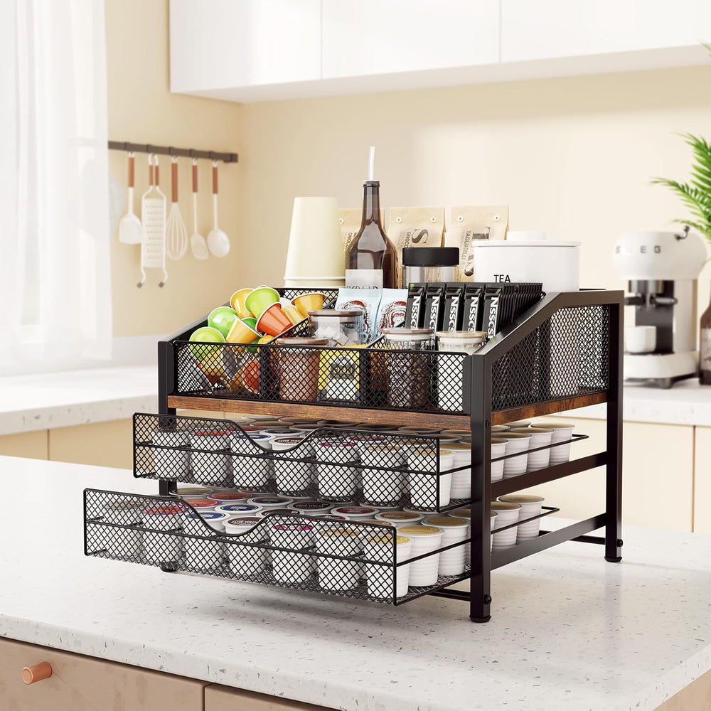 Homsorout Coffee Bar Organizer - Coffee Station for Countertop, Metal and Woo...