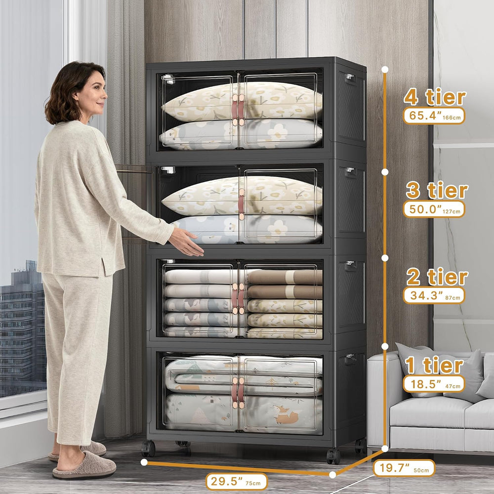 UAMFURI Stackable Storage Bins, 700QT Collapsible Drawers with 1 Lid