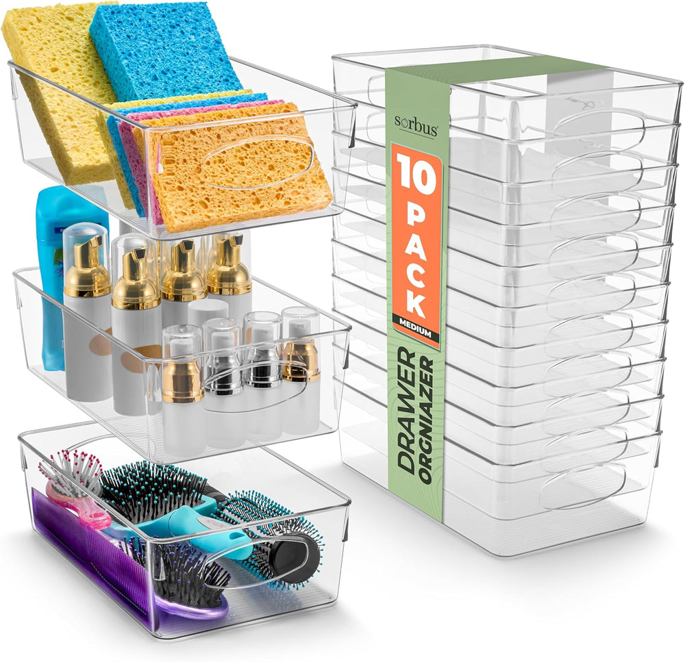 Sorbus Fridge Organizers and Storage, Clear Bins (Medium, 10 Pack)