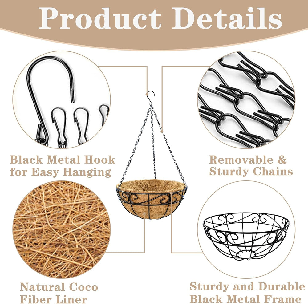 EIMQUVW Outdoor Metal Hanging Planters Basket (4pack, 14 inch) Hanging Basket...