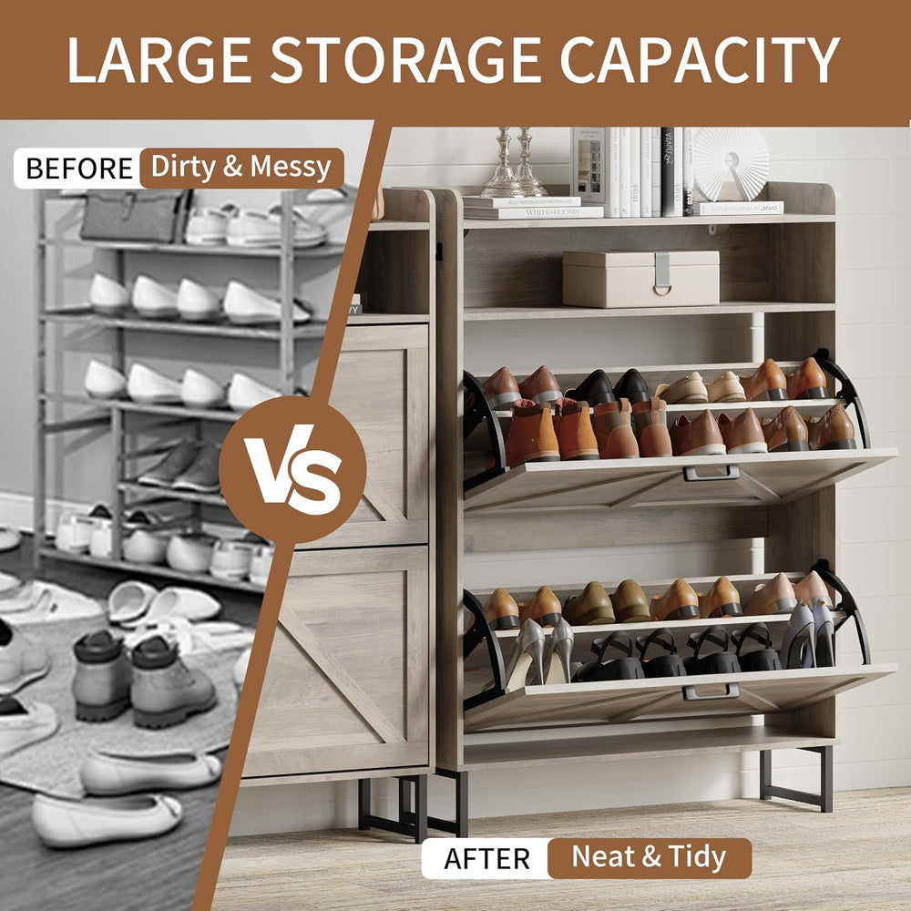 Xixini Shoe Storage Cabinet with 2 Flip Drawers, Entryway Shoe Rack, Grey