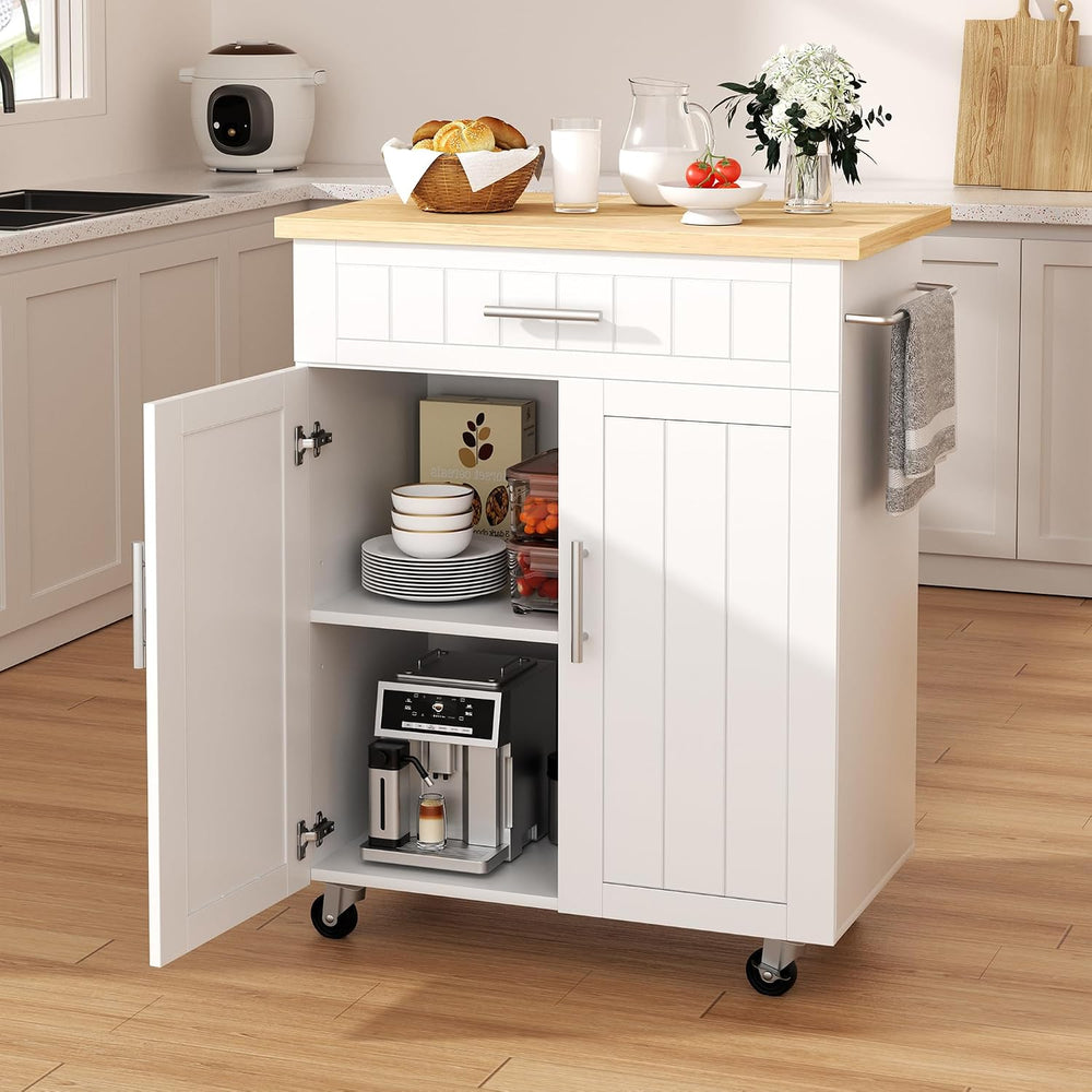 Shintenchi Kitchen Island Cart with Storage, Rolling Microwave Table