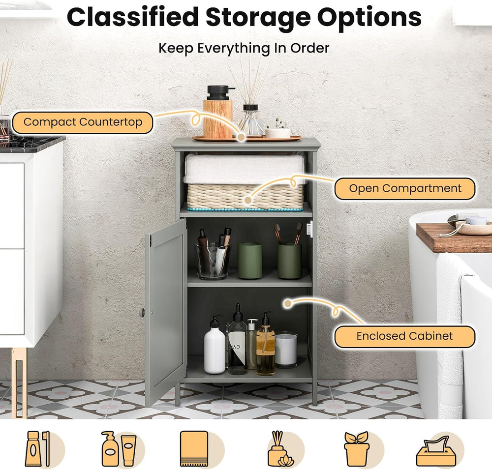 Tangkula Bathroom Storage Cabinet, Freestanding Wooden Single Door Side Floor...