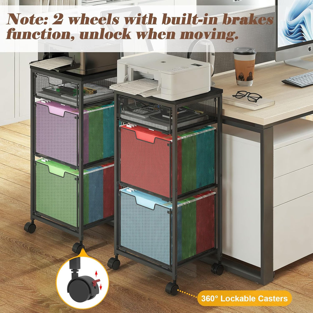 Sbanmao 3 Drawer Mobile File Cabinet for Home Office, Rolling Filing Cabinet ...