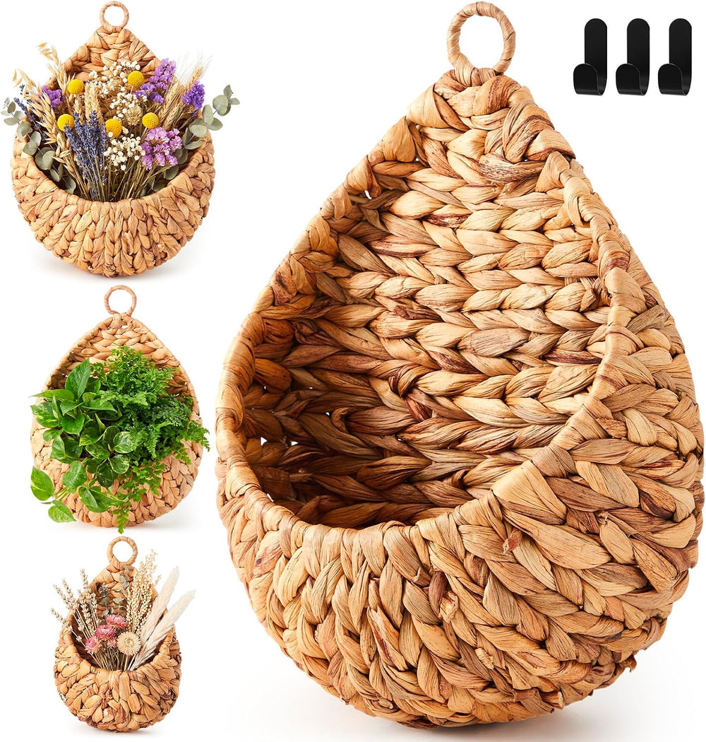 Honeydak 3 Hanging Baskets, Water Hyacinth, Teardrop, Jute