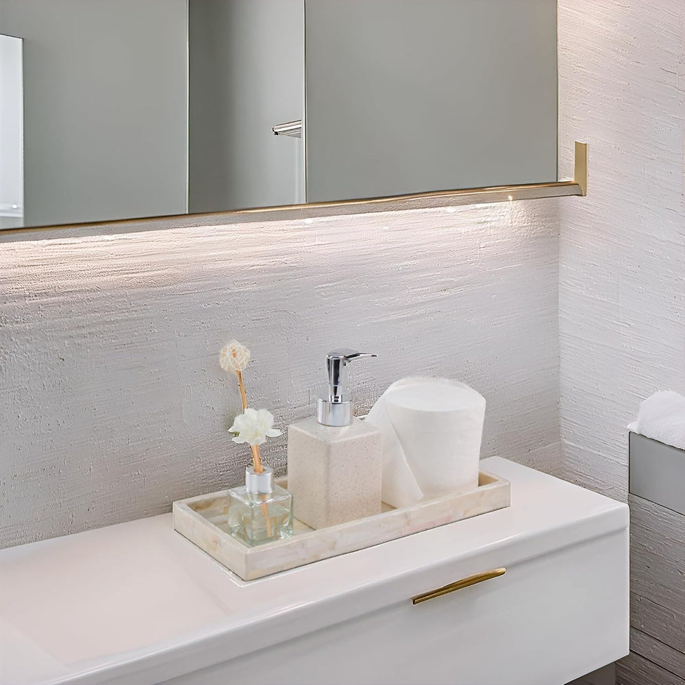 PEMAR Set of 2 Mother of Pearl Bathroom Tray for Counter, 11" Wooden Van...