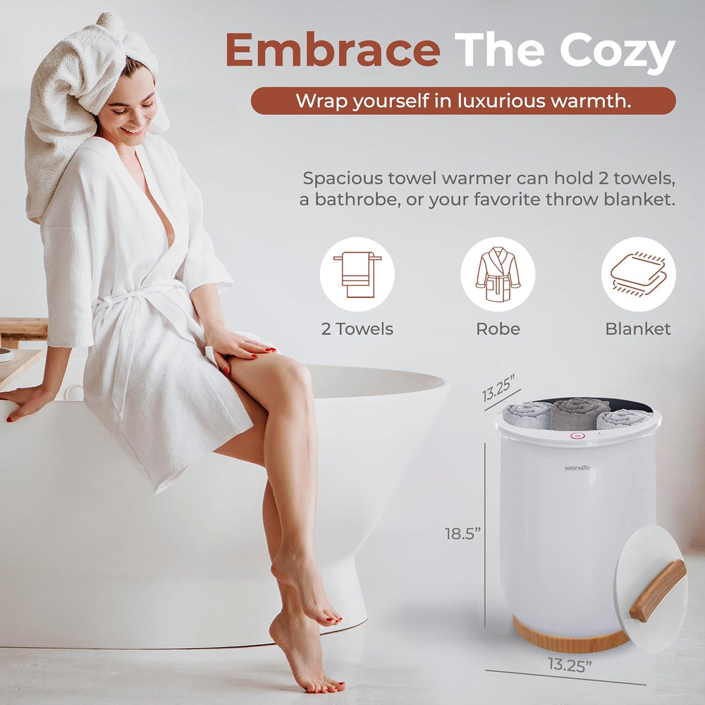 SereneLife Bucket Towel Warmers, White Large Towel Warmer for Spa and Bathroo...