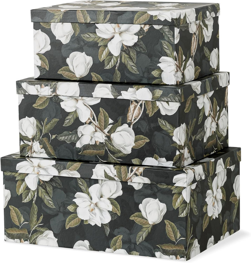 Soul & Lane - Midnight Gardenia Decorative Boxes with Lids, Set of 3, Black