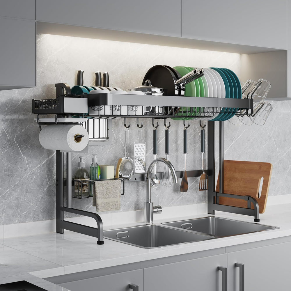 LIVOD Over Sink Dish Drainer Drying Rack, 2 Tier Full Stainless Steel Storage...