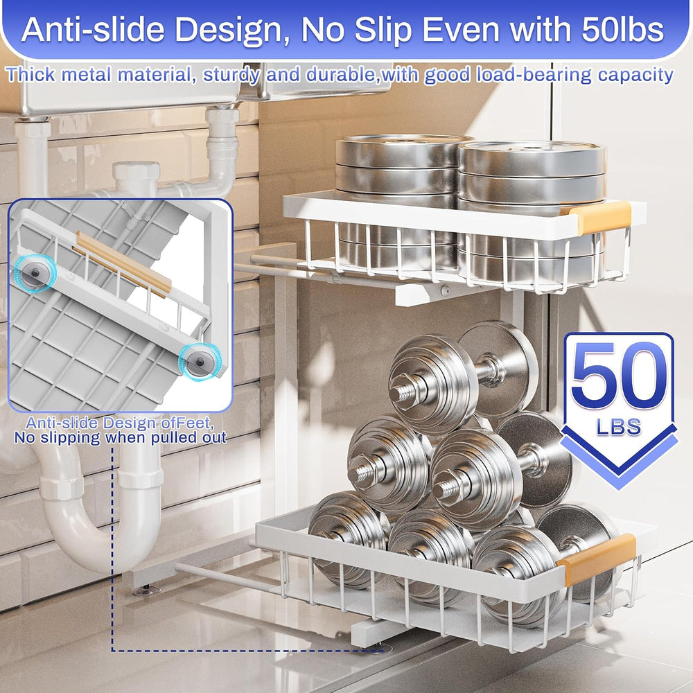 ADBIU 2 Pack Under Sink Organizers and Storage, Height Adjustable 2-Tier Pull...