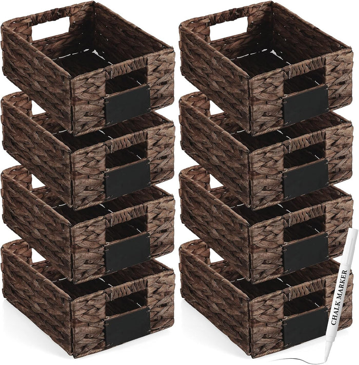 Nitial Wicker Storage Baskets Set of 8, 12 x 9 x 5 Inch, Dark Brown