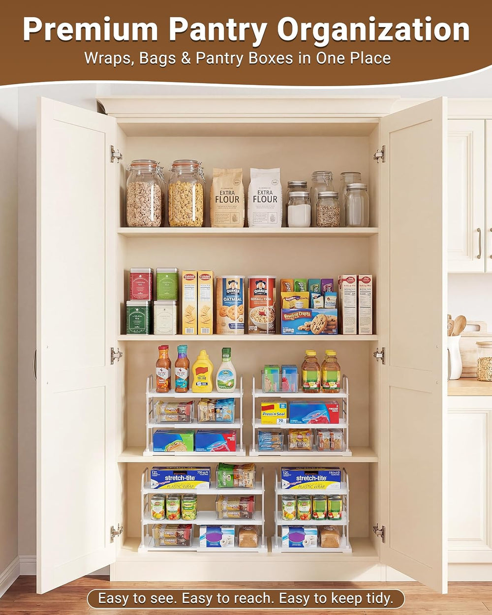 EVERIE Extendable 3-Tier Kitchen Cabinet & Pantry Organizer for Plastic W...
