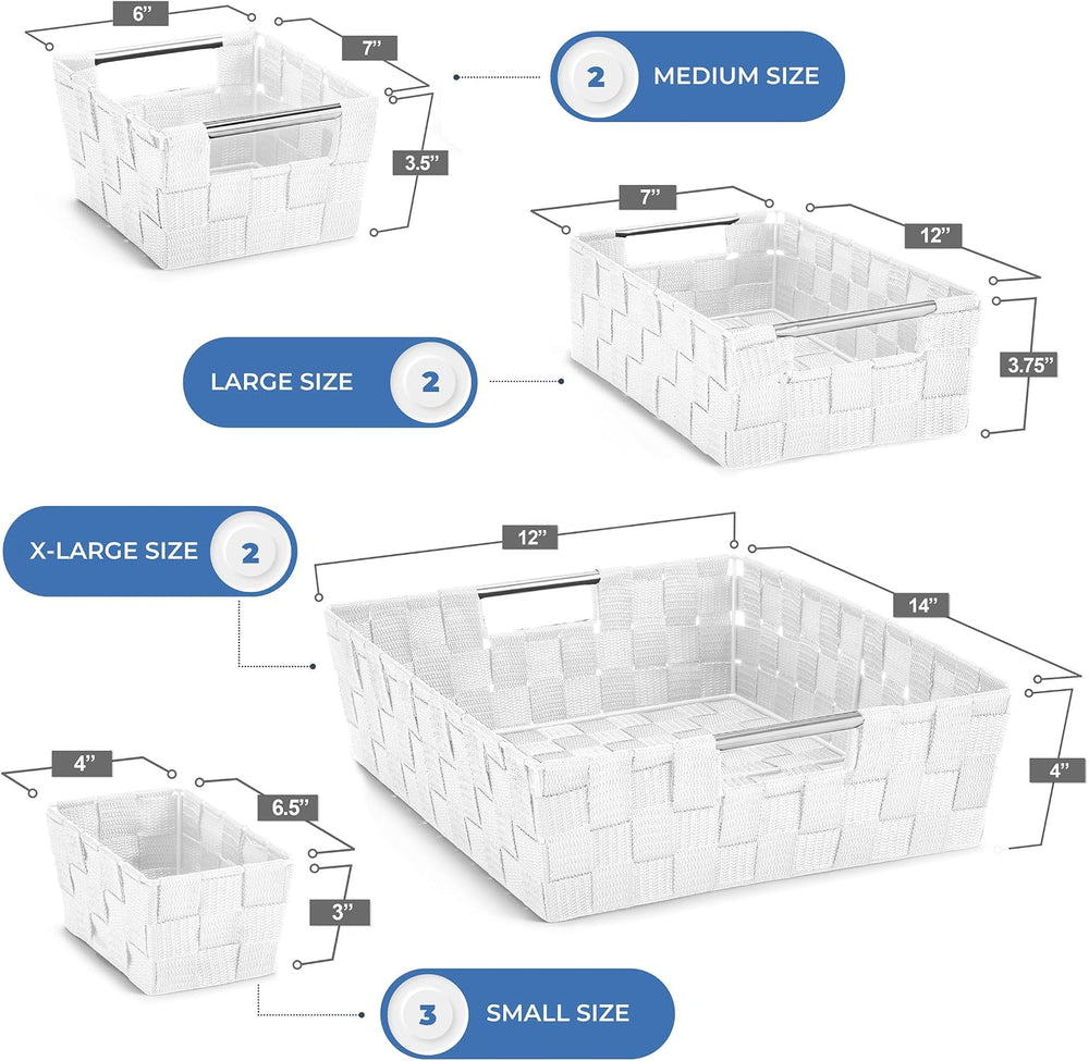 Sorbus Baskets for Organizing, Woven Storage Set (9 Piece Set, White)