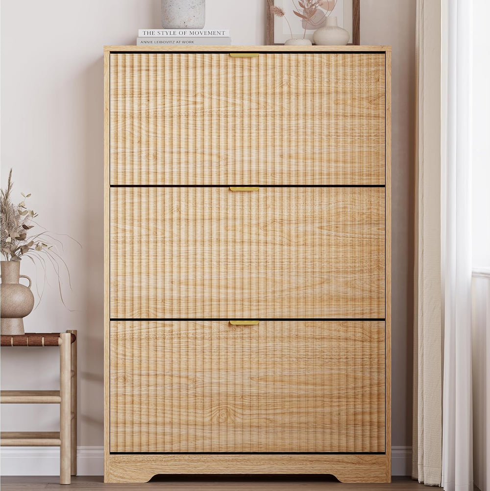 BORNOON Entryway Shoe Cabinet with 3 Flip Drawers, Narrow Shoe Organizer Cabi...