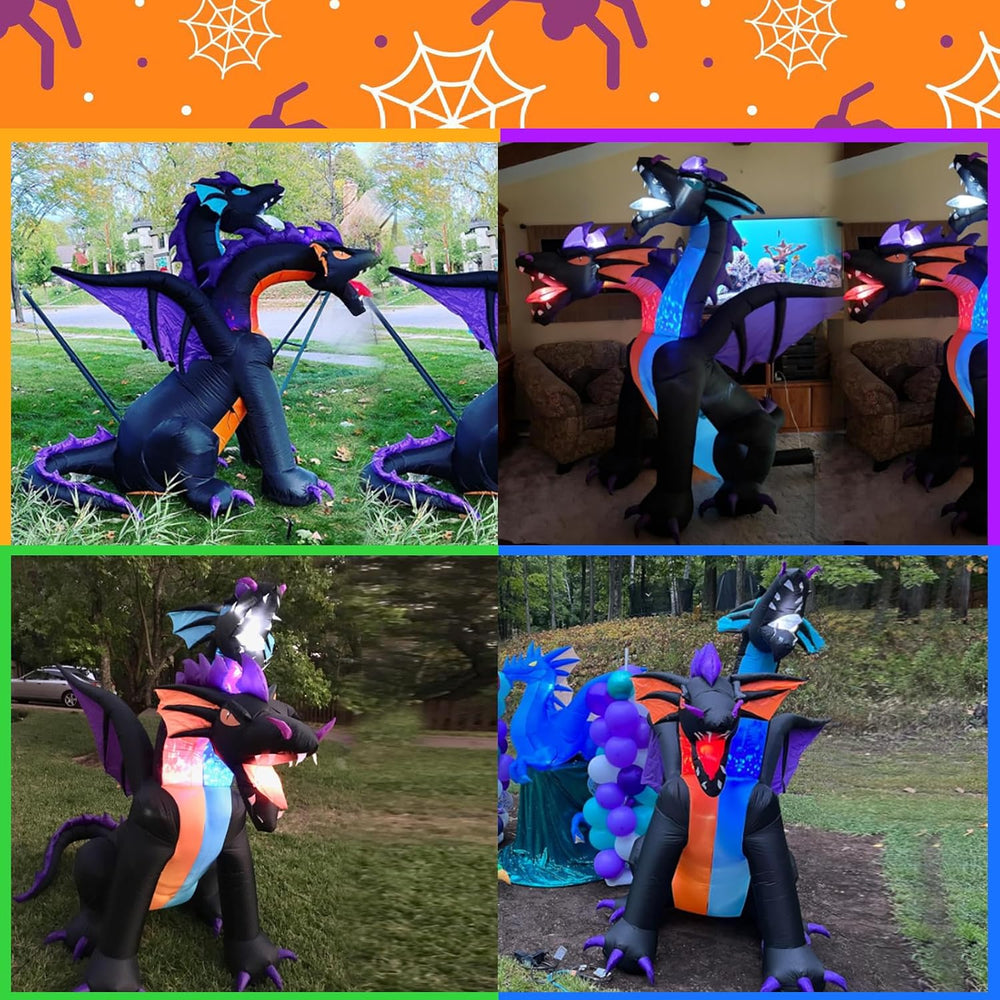 7FT Tall Halloween Inflatables Dragon with 2 Heads, Fire and Ice Blow Up Drag...