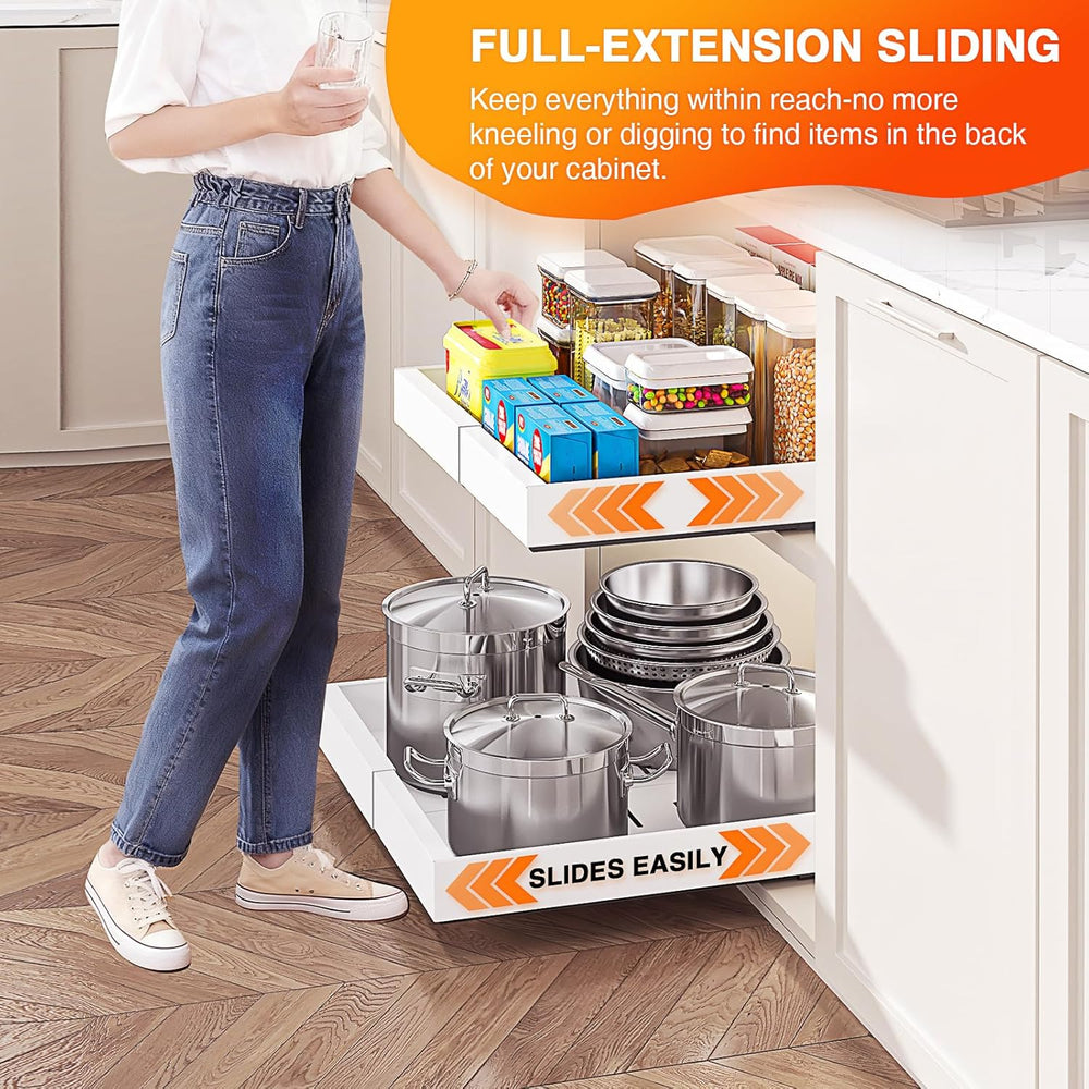 2 Pack Expandable Pull Out Cabinet Organizer,21" Deep,White
