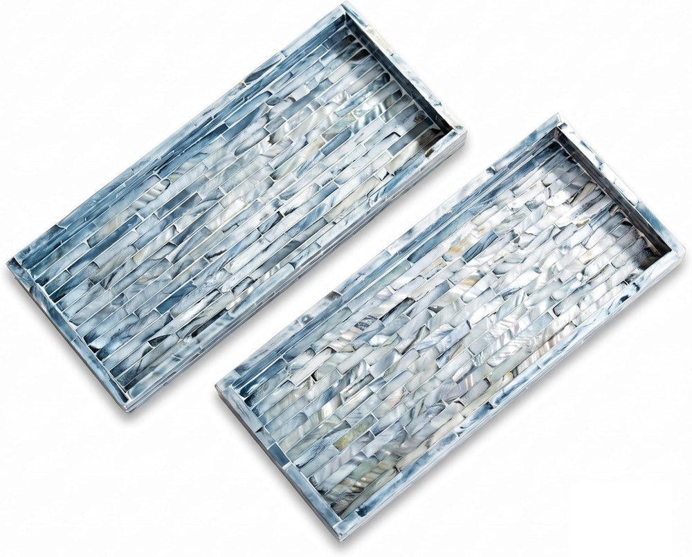 PEMAR Blue Mother of Pearl Tray Set of 2 – Handcrafted Decorative Vanity &...