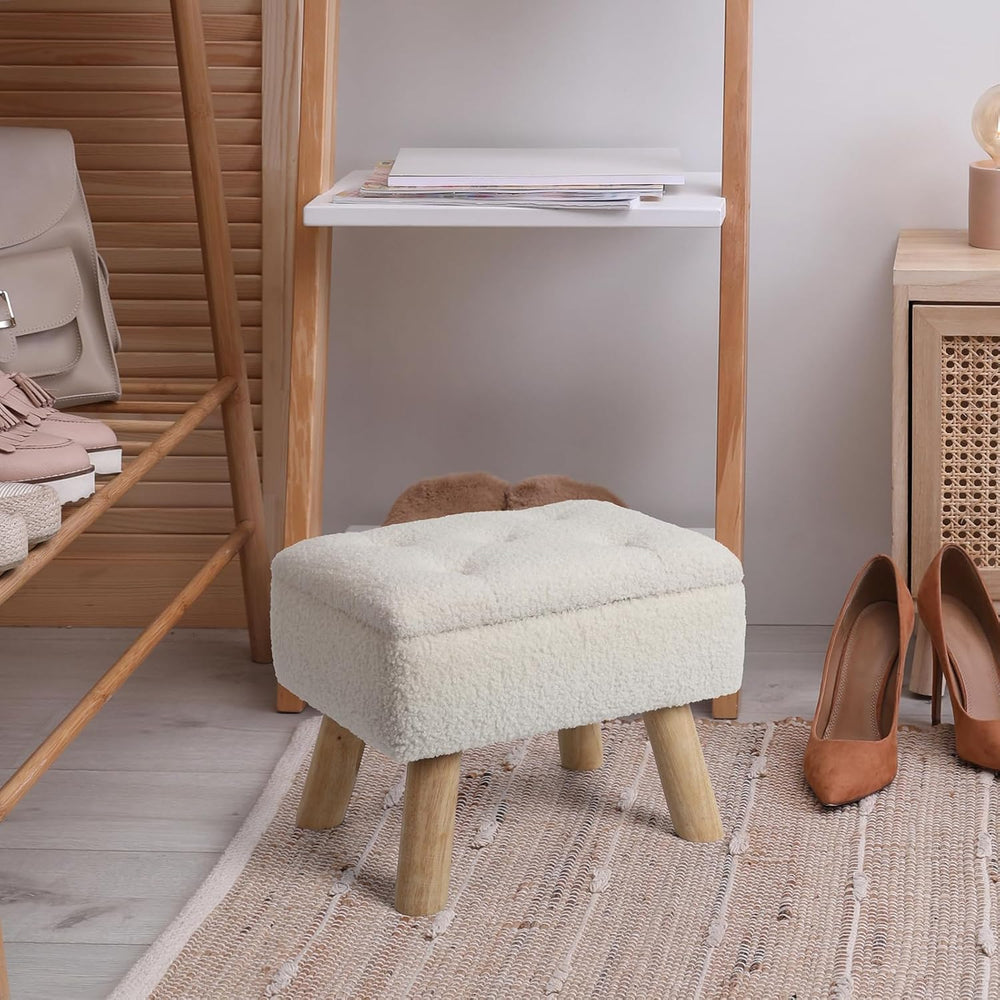 OGEMXU Storage Ottoman, Small Foot Stool Ottoman with Storage, Boucle Teddy V...