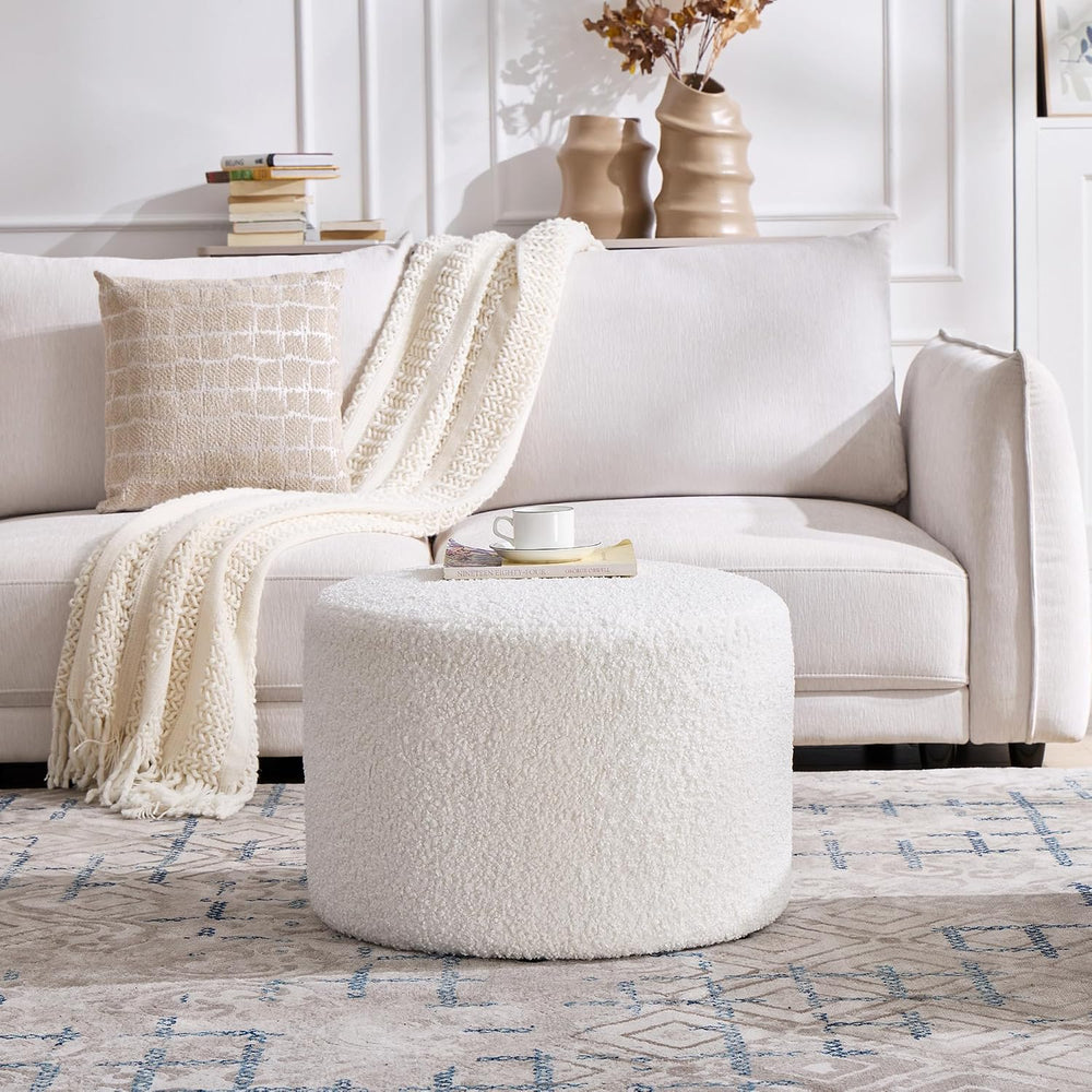 Flouki Pouf Ottoman Footrest, Foot Stools, Modern Round Upholstered Ottomans,...