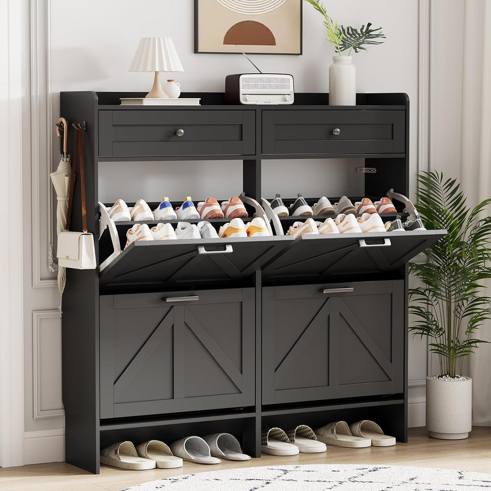 Shoe Cabinet with 4 Flip Drawers & 2 Top Drawers, 43" Tall Freestand...