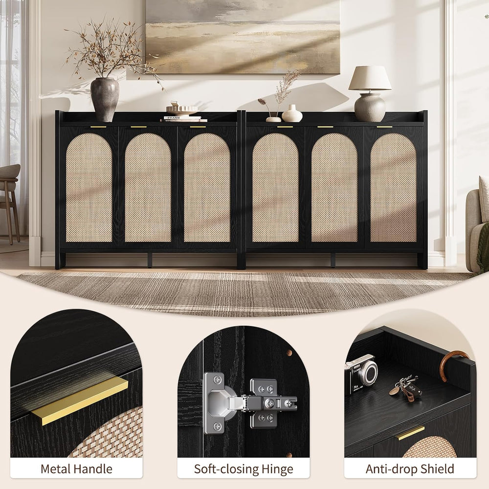 Shoe Cabinet Storage for Entryway - Rattan Accent Cabinet with 3 Doors & ...
