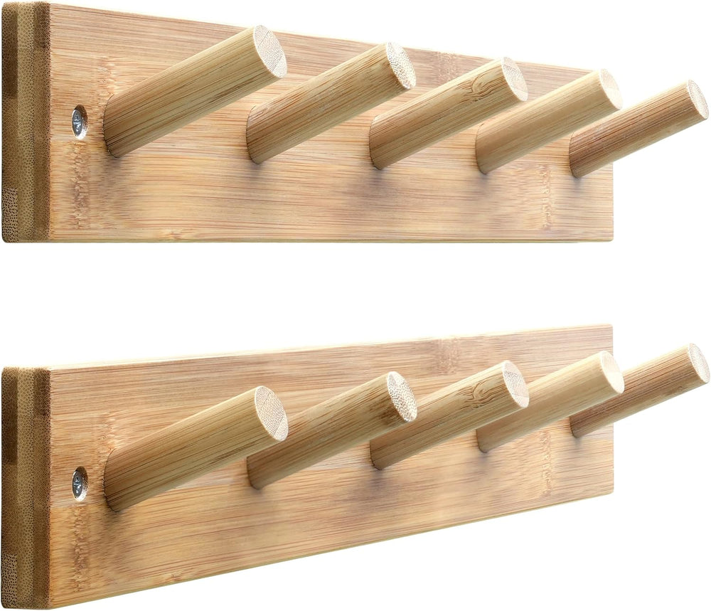SKOLOO Coat Rack Wall Mount 17 inch, 5 Hooks, Bamboo, Shaker Style, Natural