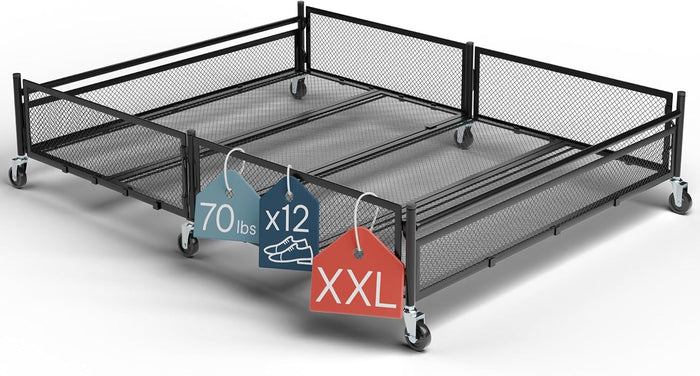 Under Bed Storage with Wheels, Large 65L, Heavy Duty Metal, Holds 70lb