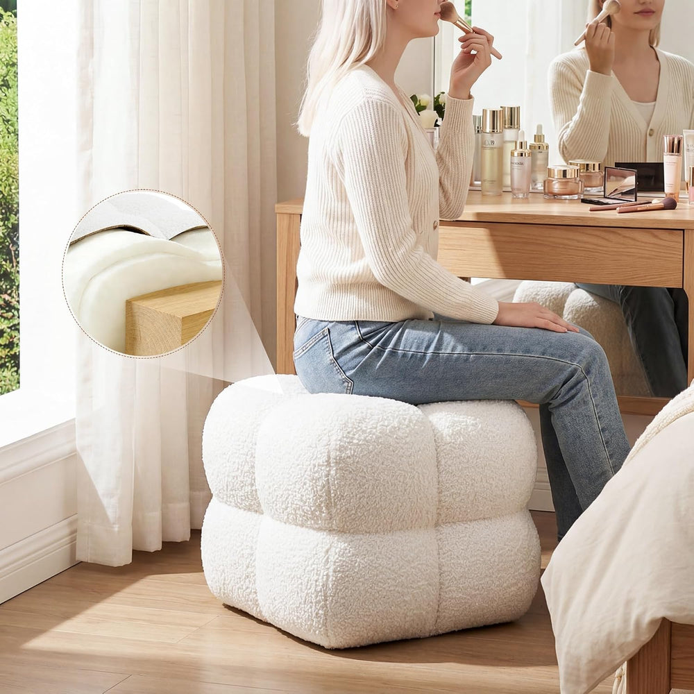Zesthouse Square Pouf Ottomans Set of 2, Modern Vanity Chair for Bedroom