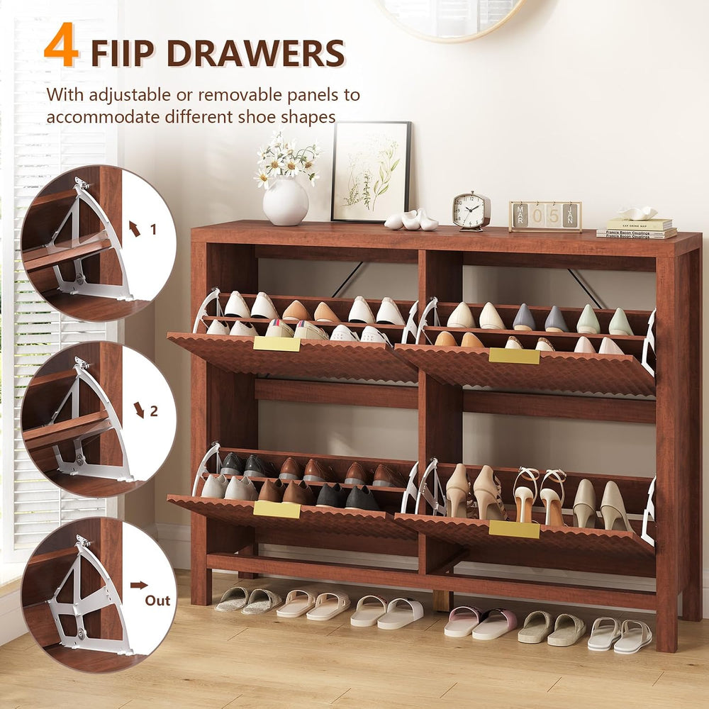 47" Fluted Shoe Cabinet Storage with 4 Flip Drawers for Entryway, Hallway