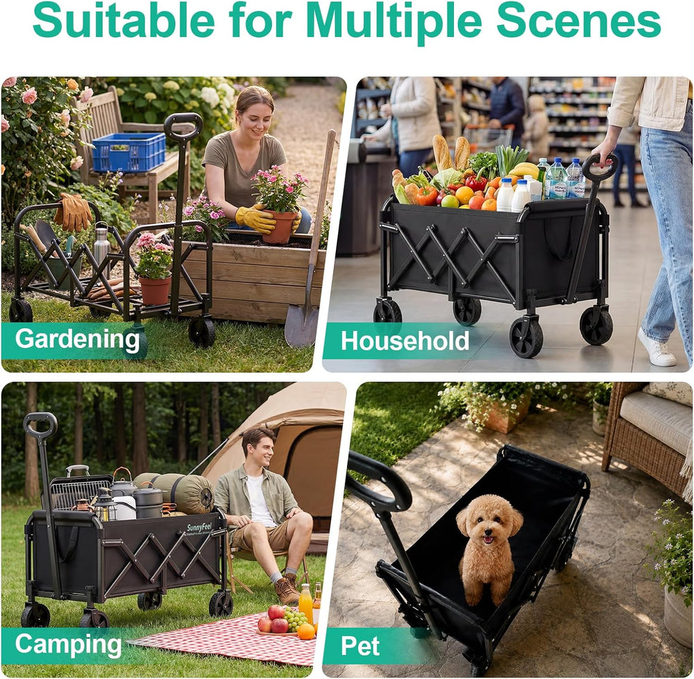 SUNNYFEEL Lightweight Folding Wagon Cart, 350LBS Portable Wagon Carts Foldabl...