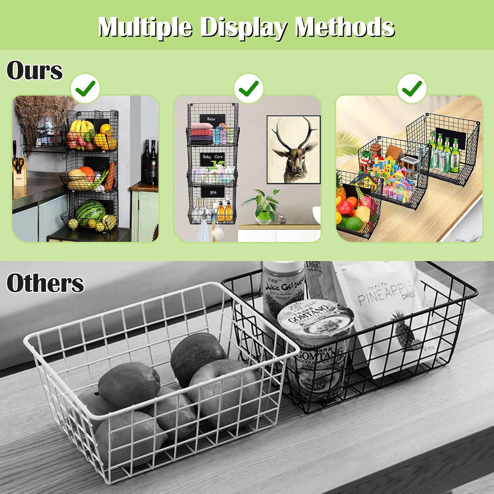 X-cosrack Metal Wire Basket Wall Mount, 3 Tier Wall Storage Basket Organizer ...