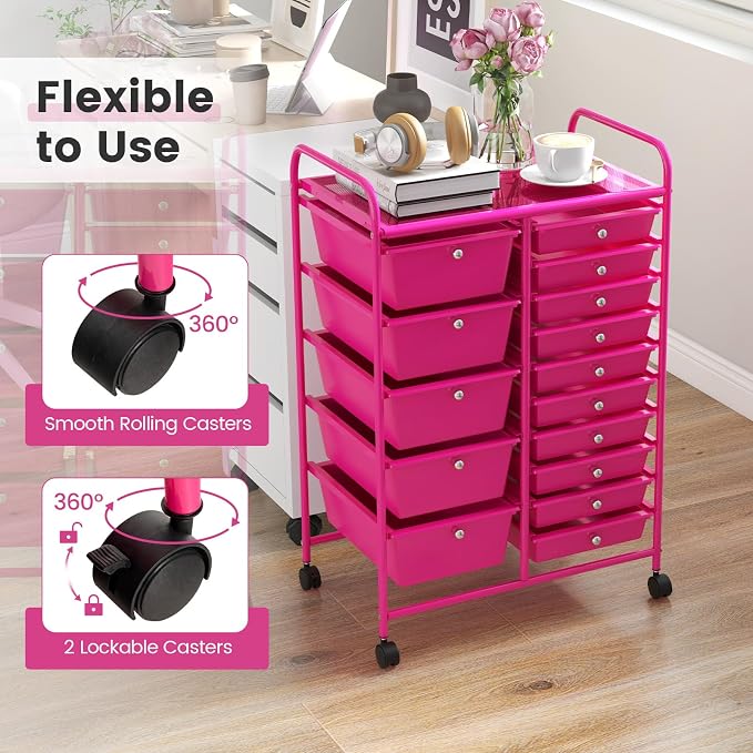 GOFLAME 15-Drawer Rolling Storage Cart, Utility Cart
