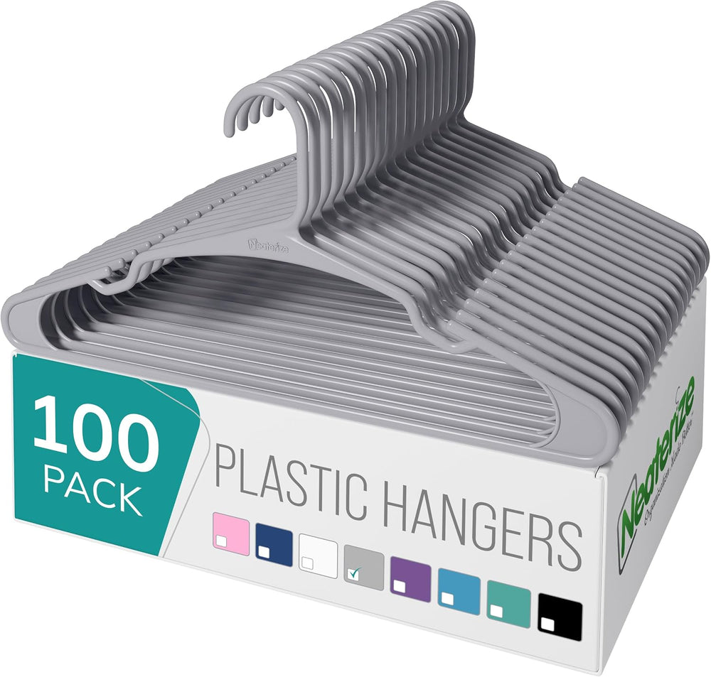 NEATERIZE Clothes Hangers Plastic 100 Pack for Adults - Plastic Hangers, The ...