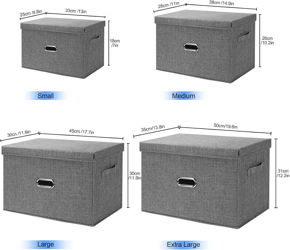 Large Linen Fabric Foldable Storage Bins with Removable Lid and Handles, Wash...