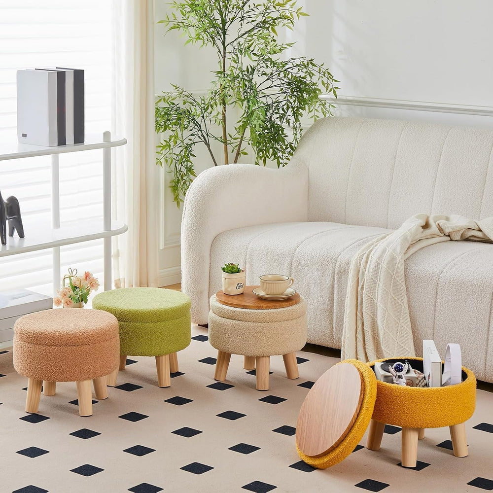 Wimarsbon Storage Ottoman, Modern Round Footrest with Soft Padded Seat, Teddy...