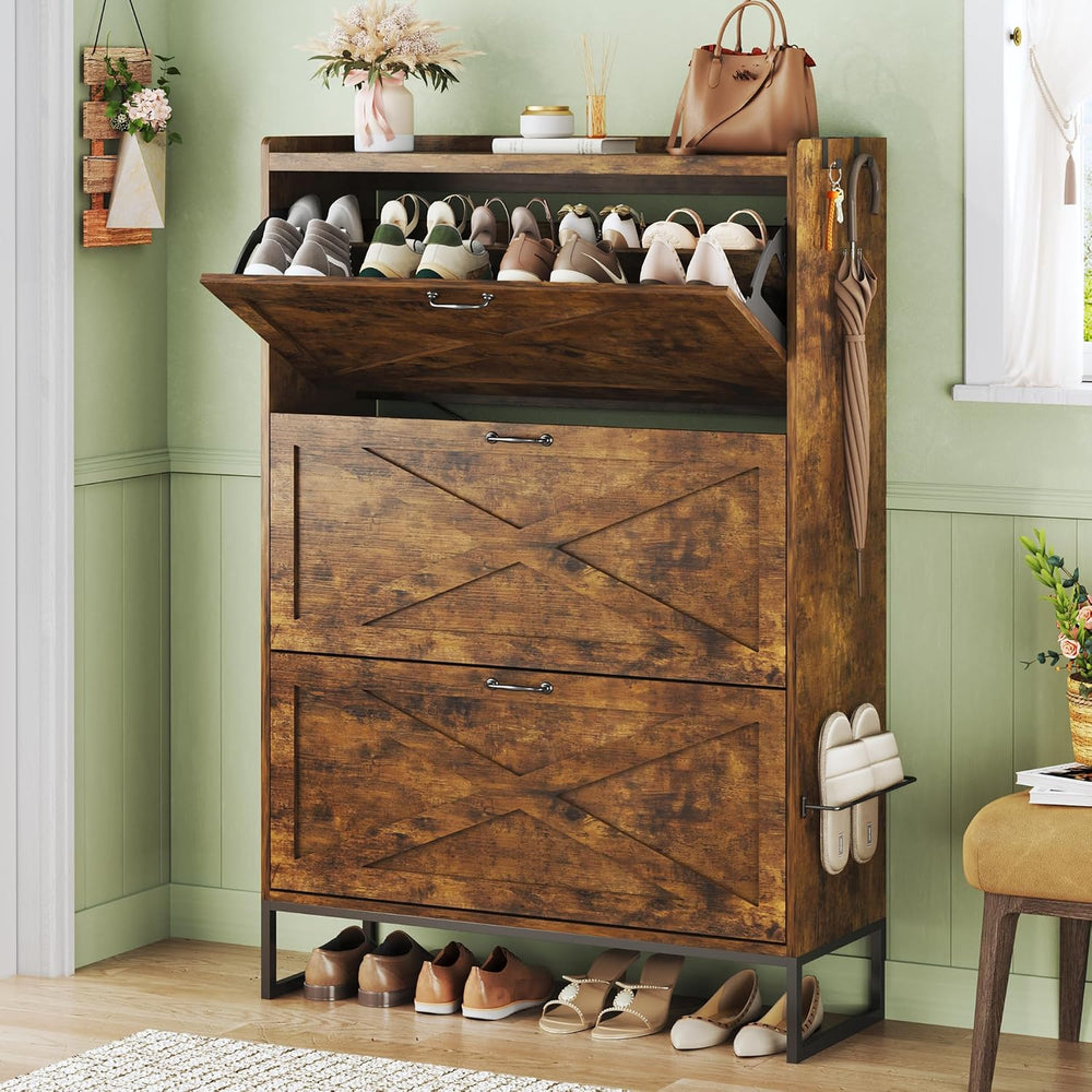 HUAHUU Shoe Cabinet with 3 Flip Drawers, Freestanding Shoe Storage Cabinet fo...