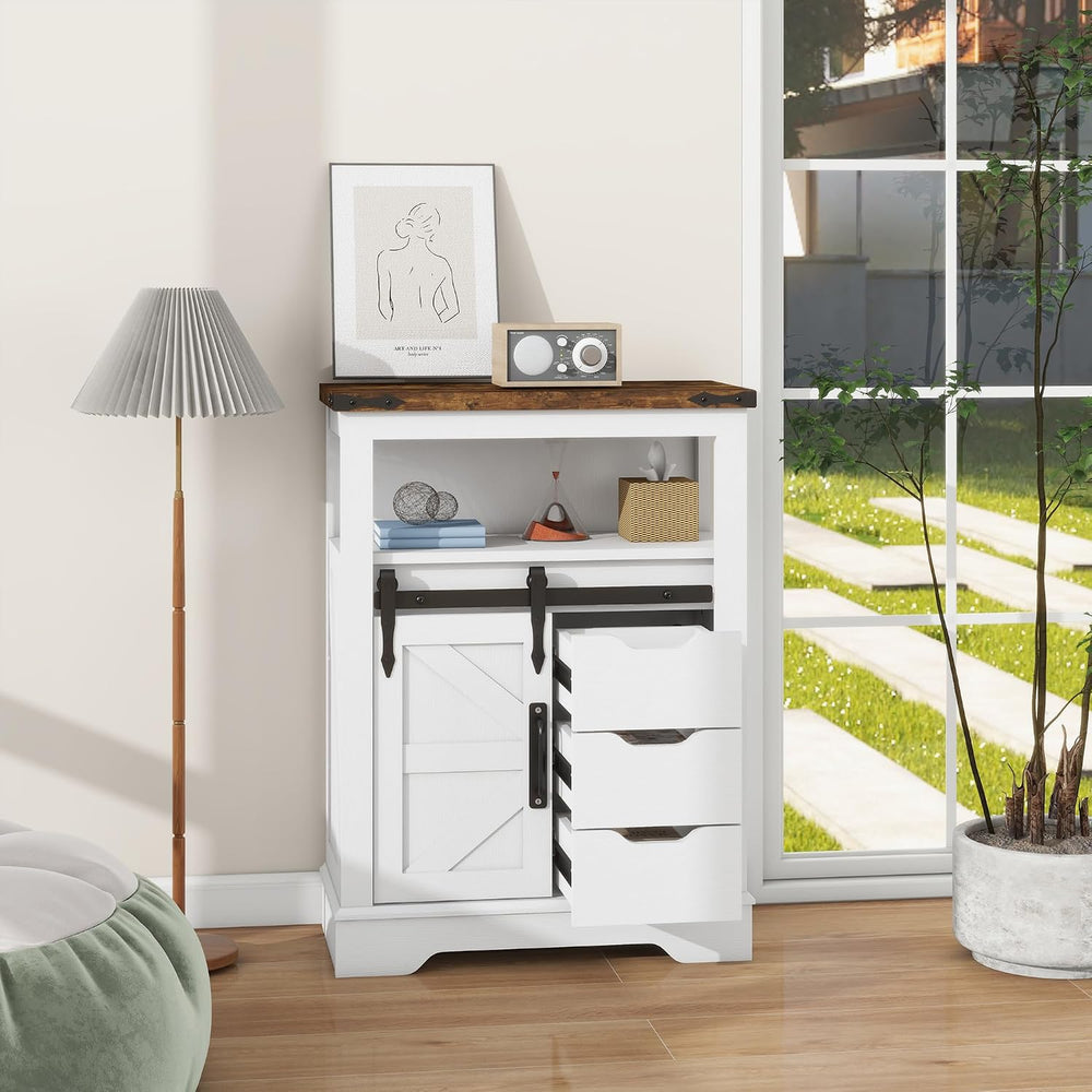Panana Farmhouse Bathroom Floor Cabinet, Sliding Barn 3 Drawers & 1 Door ...