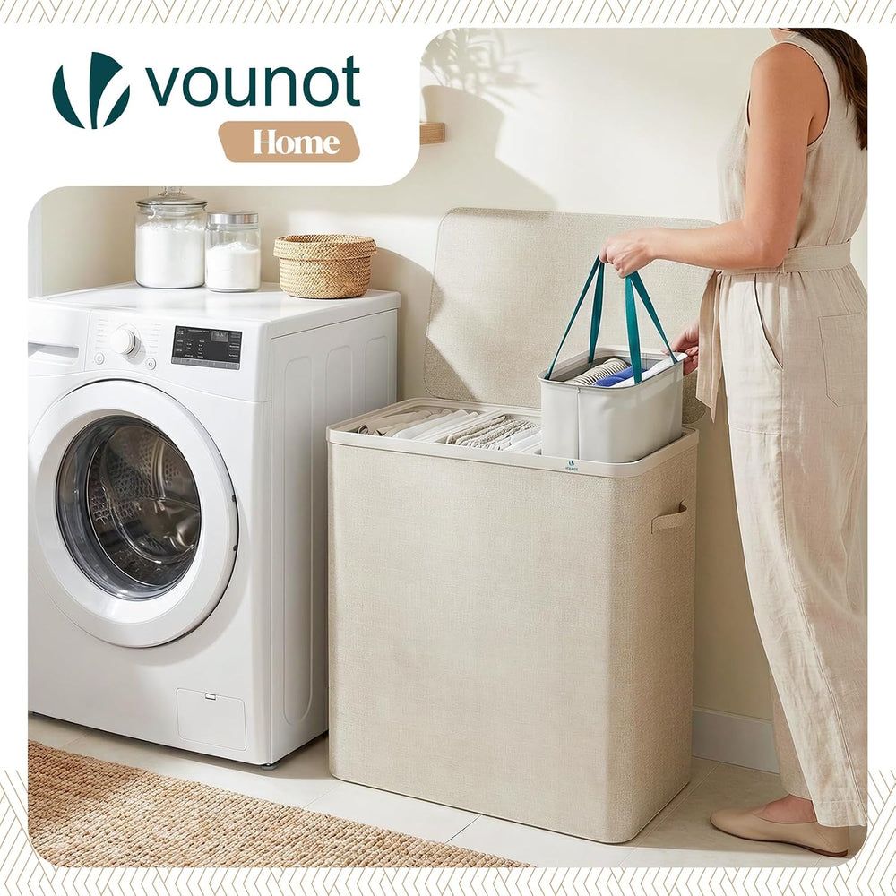 VOUNOT® 170L Laundry Basket with Lid, Rectangular 3 Compartment Laundry Hampe...