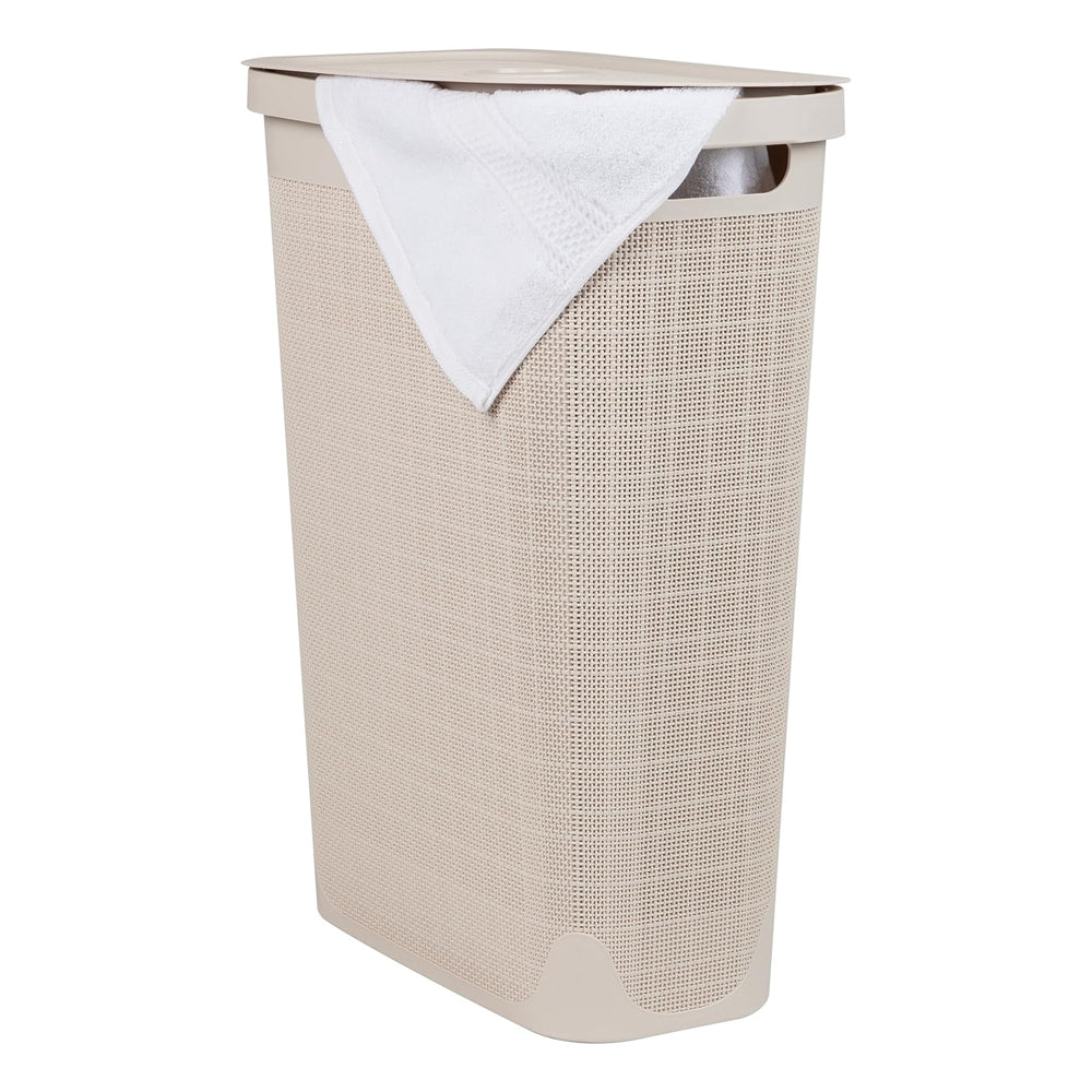 Mind Reader Slim Laundry Hamper with Lid, 40L Clothes Basket, Linen Design, P...