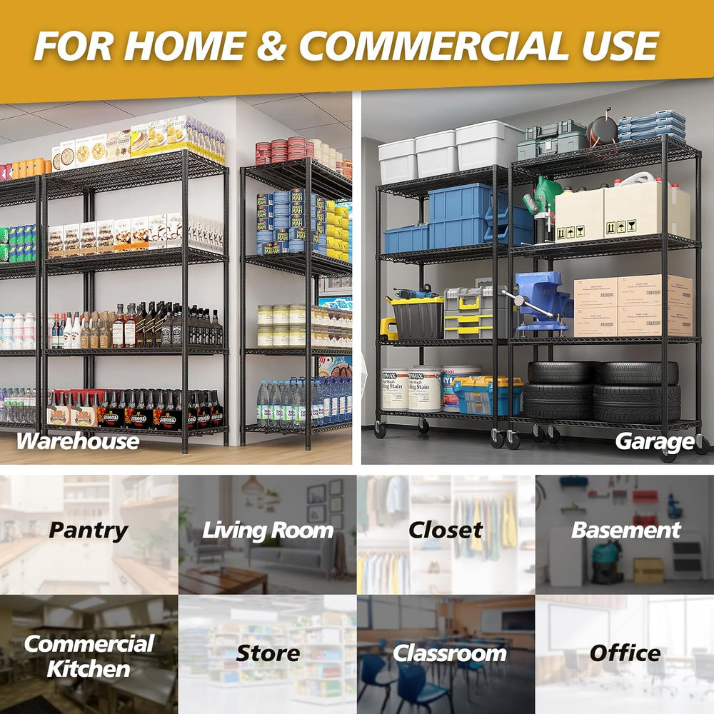 4 Tier Storage Racks Shelving, Heavy Steel Pantry Shelves, Adjustable Wire Sh...