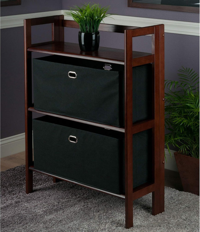 Winsome Torino 3-Pc Foldable Shelf with 2 Foldable Fabric Baskets, Walnut and Black