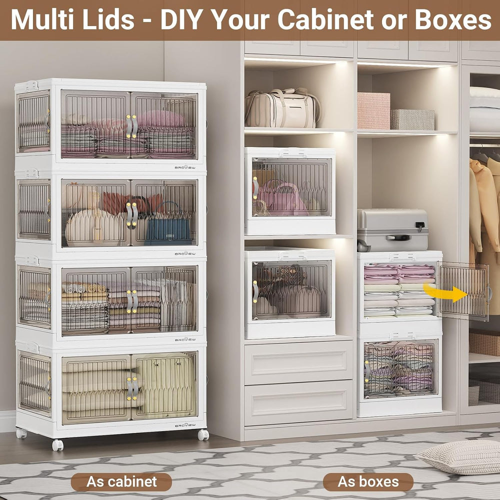BROVIEW 600Qt Stackable Storage Bins with 5 Lids, Front and Side Open Doors, ...