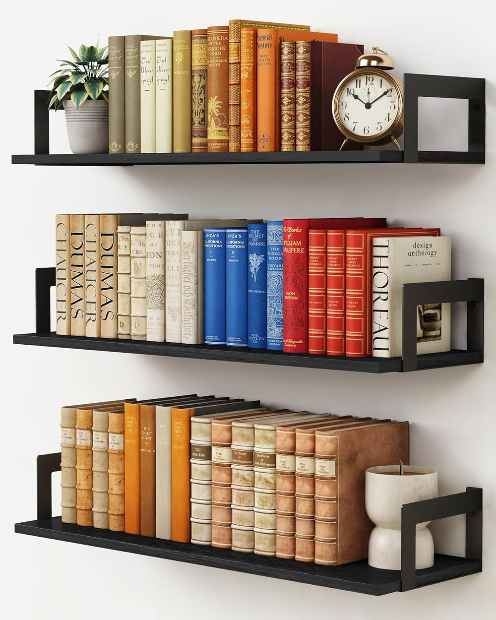 Harwaya Black Wall Shelves for Bedroom 24 Inch Long, 8 In Deep Floating Shelv...