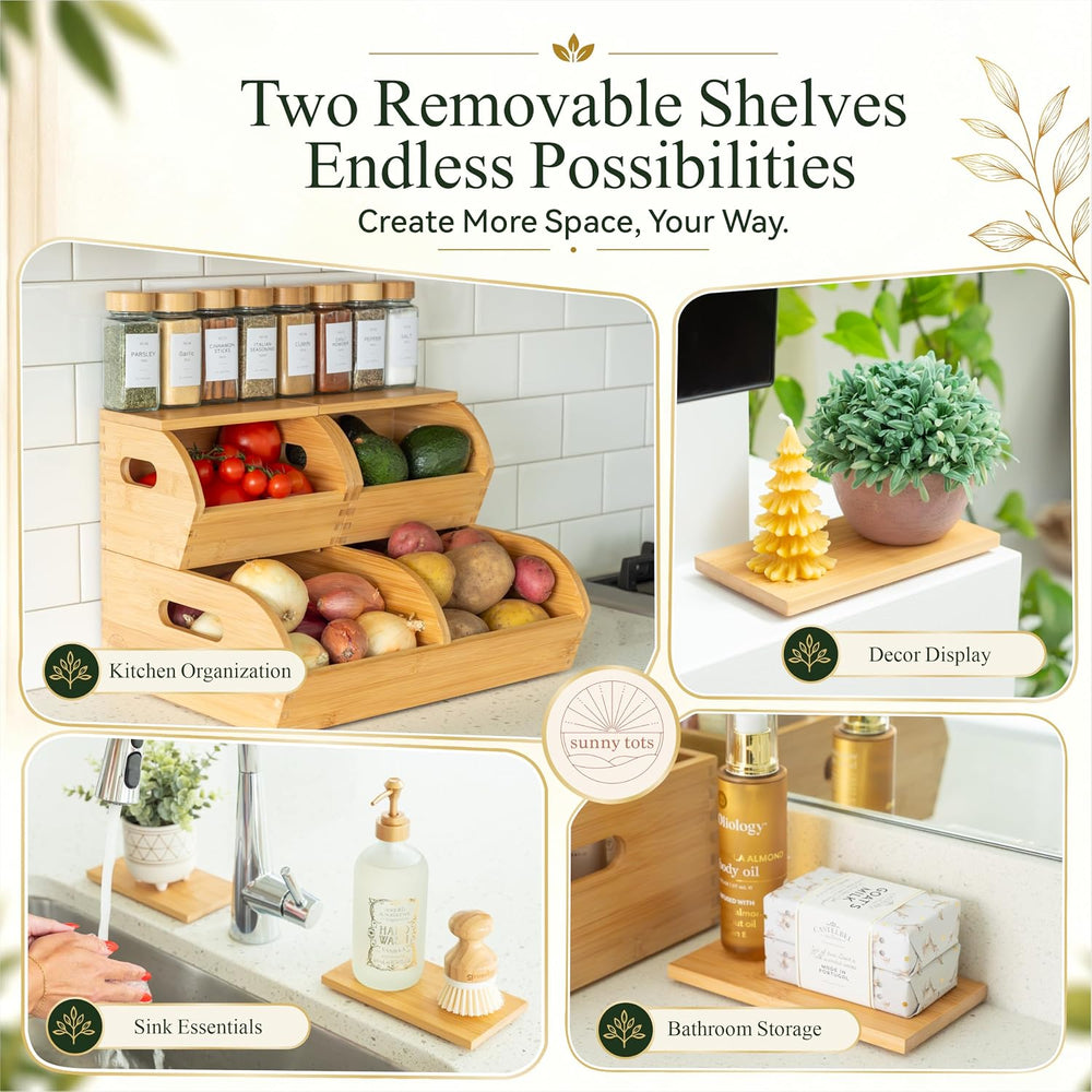 Bamboo Potato and Onion Storage Bin Wood Vegetable Garlic Produce Organizer