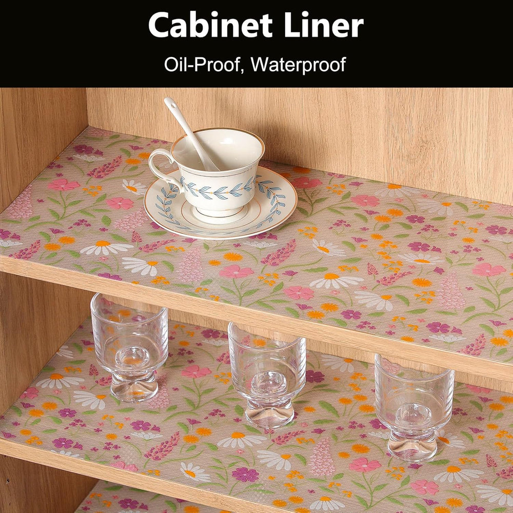 INNOLITES Shelf Liner for Kitchen Cabinet, Floral Drawer Liner Non-Adhesive
