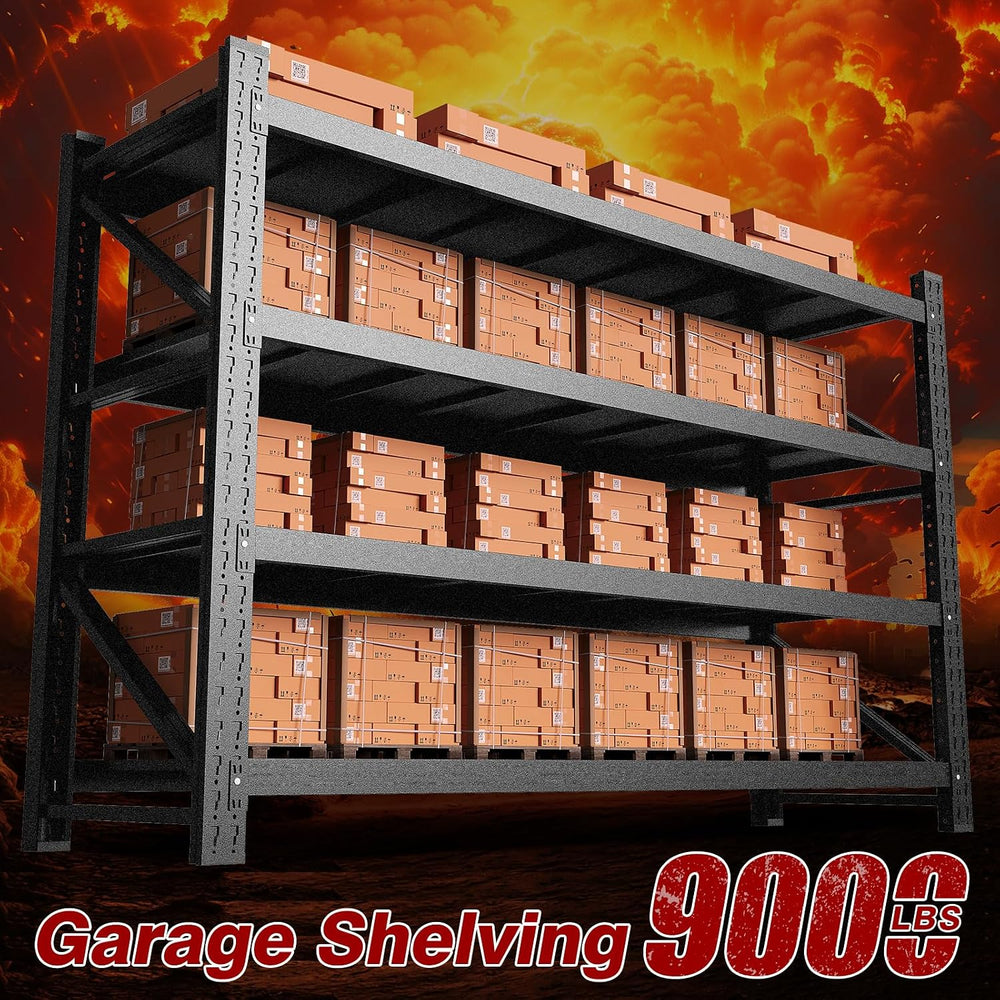 Fesbos 9000LBS Metal Steel Storage Shelves - 75" W Black 4 Tier Heavy Du...
