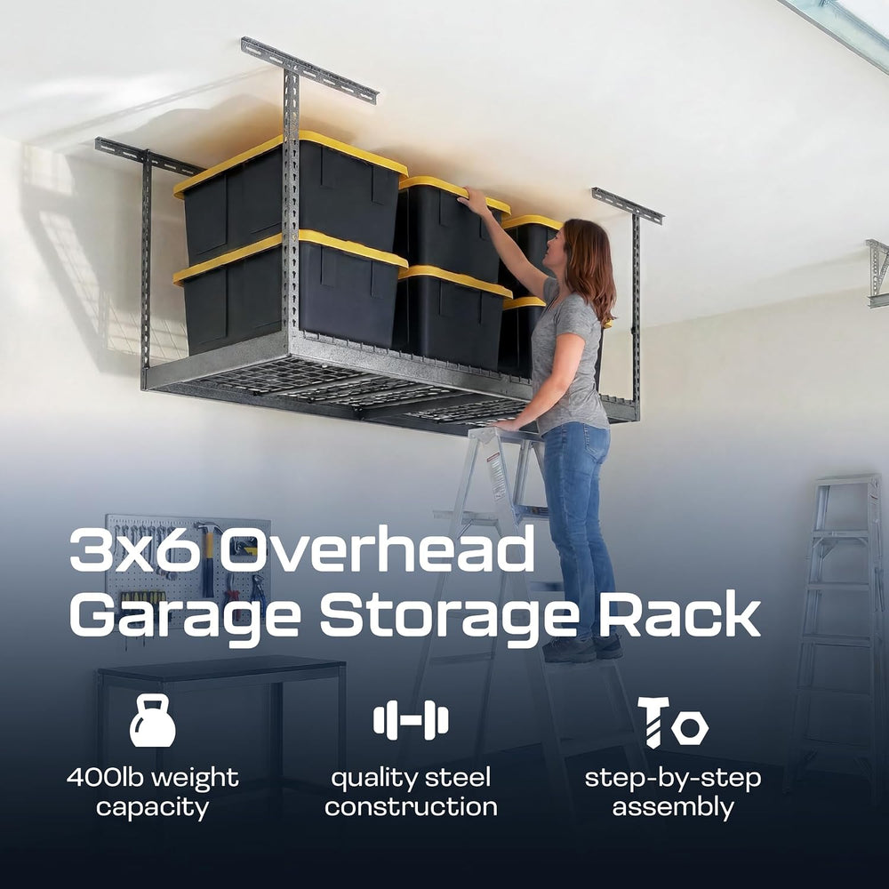 MonsterRAX 3x6 Overhead Garage Storage Rack, 18"-33" Drop, Hammertone
