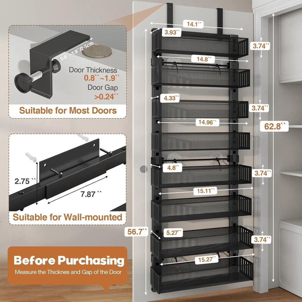 Over The Door Organizer, 8-Tier Heavy-Duty Metal Mesh Rack, Adjustable Large ...