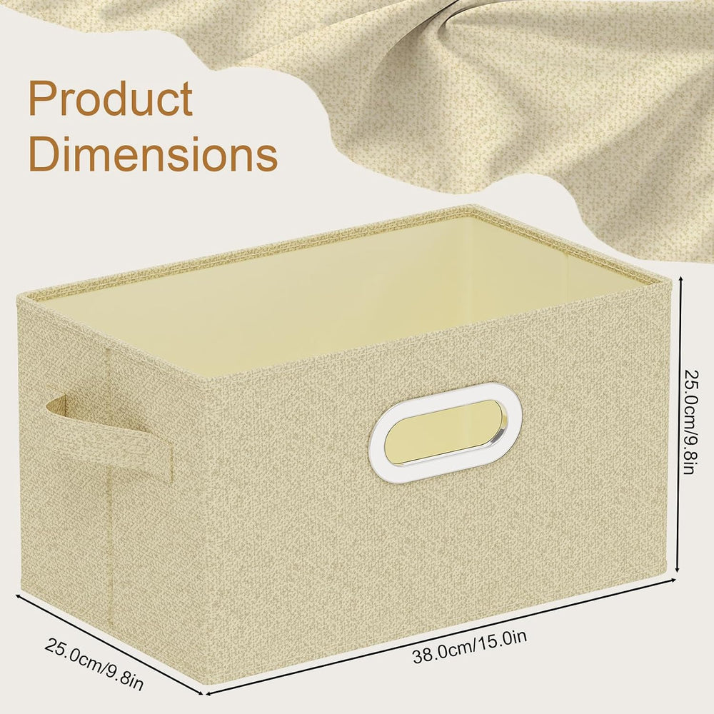 Storage Bins with Metal Grips,Grey and Beige,15x9.8x9.8in,4 Pack